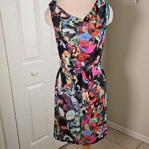 Presley‎ Skye Colorful Abstract Midi Dress, Size Small. 100% Silk
